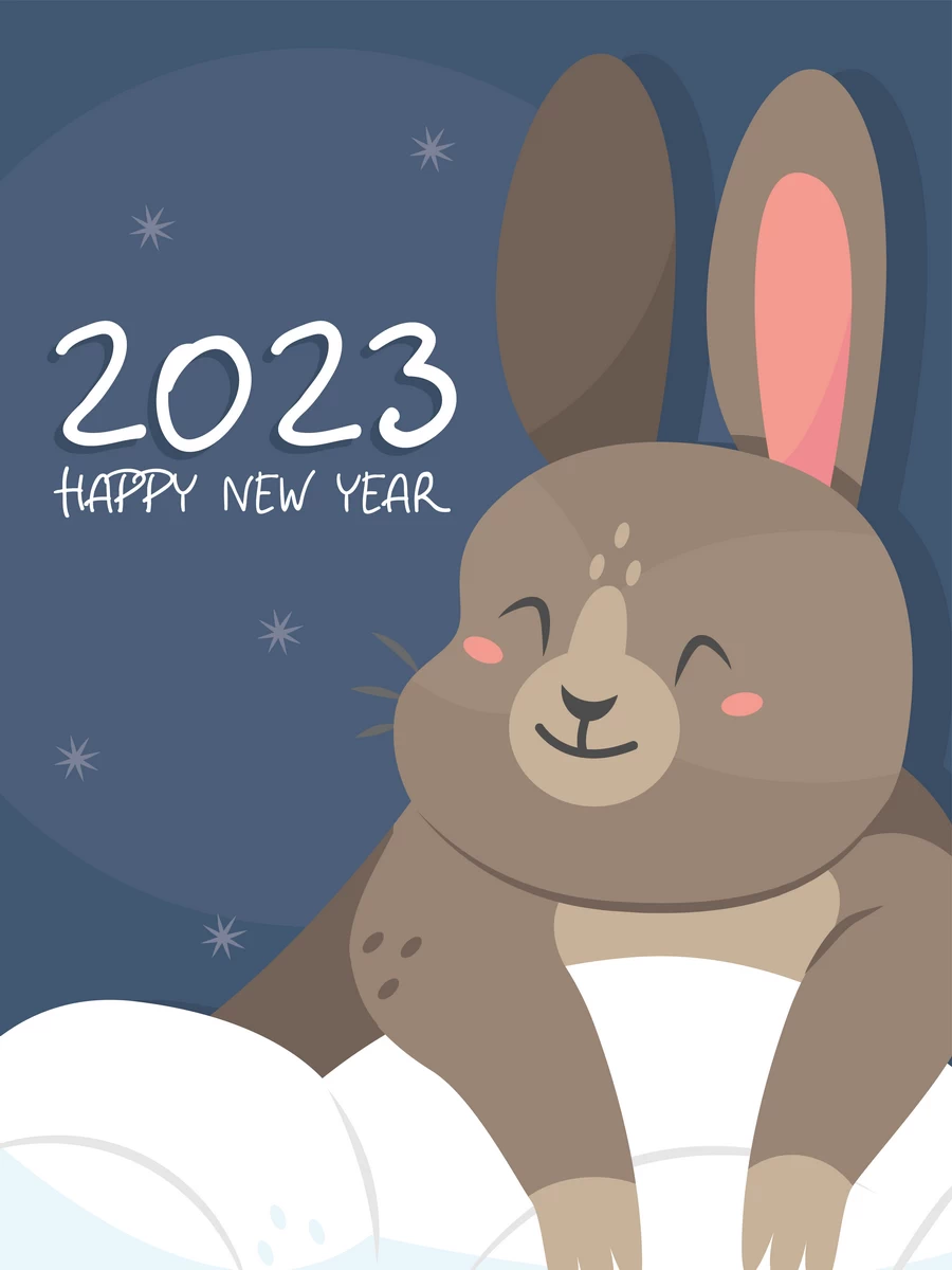 2023兔年新年春节新春卡通可爱手绘插画海报AI矢量设计素材模板【006】